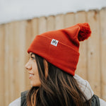Three Tree Foldover Pom Beanie -Brick