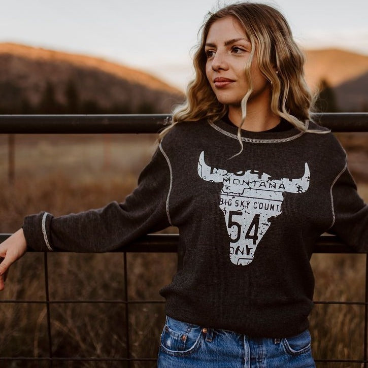 Skull Long Sleeve Thermal Unisex - Charcoal - The Montana Scene