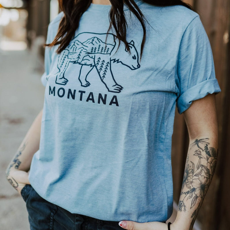 Montana Bear Unisex Tee- Light Denim - The Montana Scene