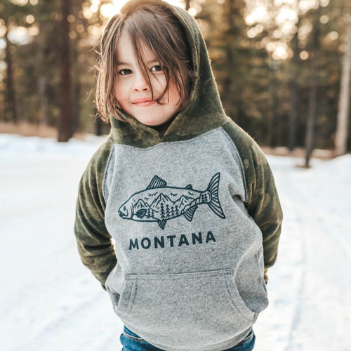 Montana Fish Toddler & Kid Hoodie - Grey/Camo - The Montana Scene