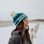 Montana Mountain Pom Beanie - Teal/Yellow