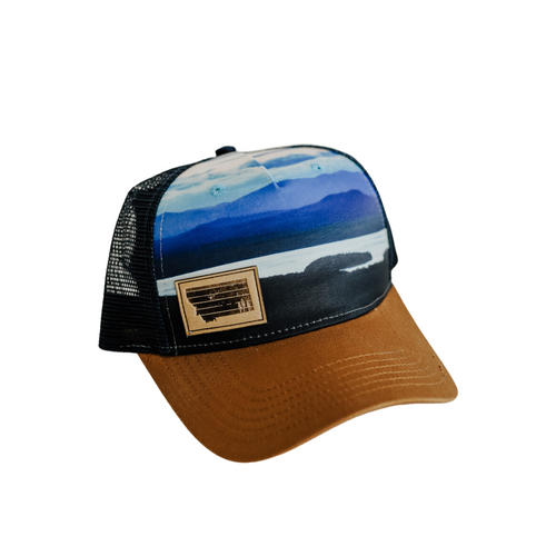 Lake Scene Unisex Trucker- Blue/Brown - The Montana Scene