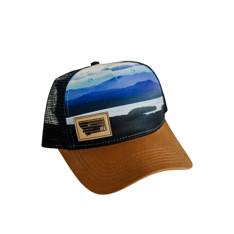 Lake Scene Unisex Trucker- Blue/Brown