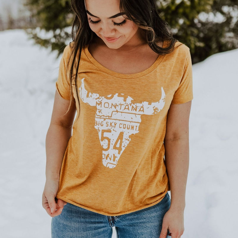 Skull Festival Ladies Tee - Gold - The Montana Scene