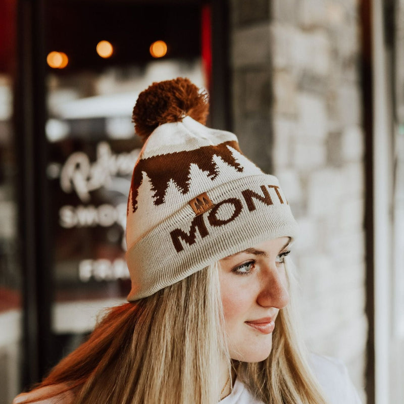 Montana Tree Line Beanie - Tan/Brown - The Montana Scene