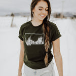 Montana Tree Line Unisex Tee- Dark Olive - The Montana Scene