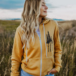 Rustic Three Tree Unisex Zip Hoodie - Mustard - The Montana Scene