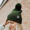 Three Tree Foldover Pom Beanie - Forest Green