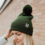 Three Tree Foldover Pom Beanie - Forest Green