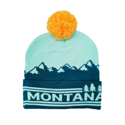 Montana Mountain Pom Beanie - Teal/Yellow