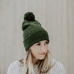 Three Tree Foldover Pom Beanie - Forest Green
