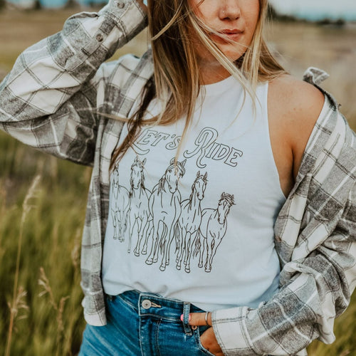 Let's Ride Crop Tank - White 