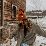 Three Tree Foldover Pom Beanie - Brown
