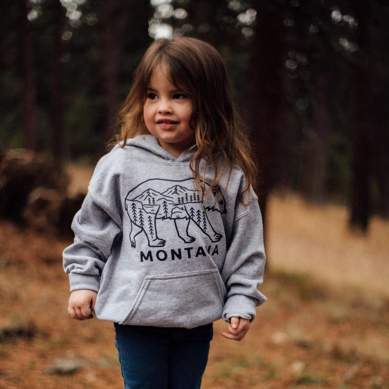 Montana Bear Kids Hoodie - Grey - The Montana Scene