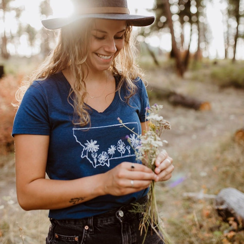 Montana Wildflower Ladies Tee - Blue - The Montana Scene