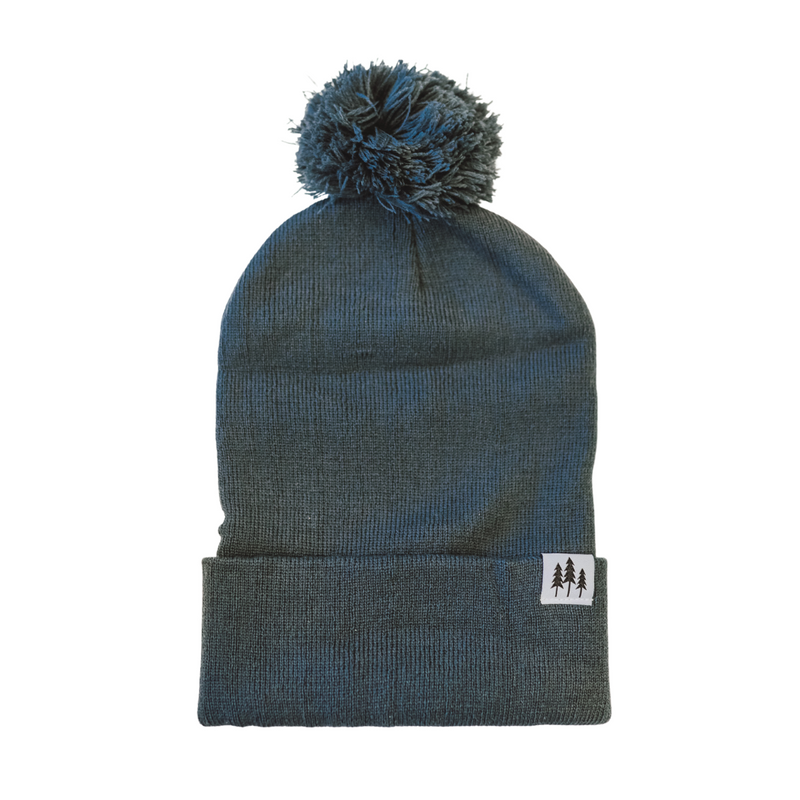 Three Tree Foldover Pom Beanie - Steel