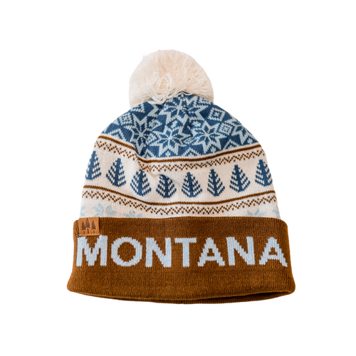 Montana Snowflake Beanie - Brown/Blue - The Montana Scene