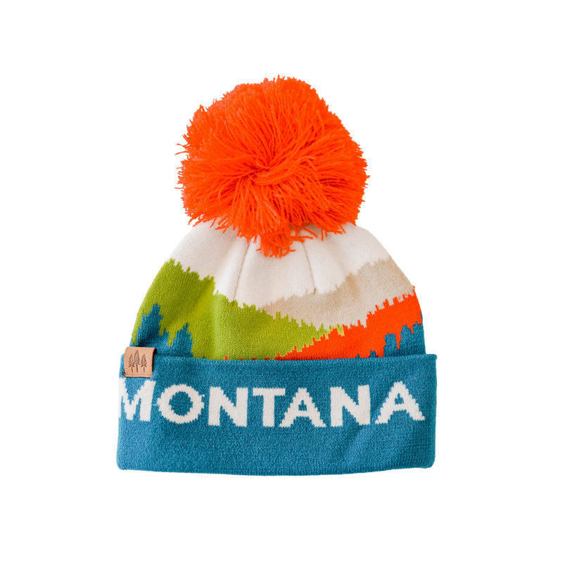 Montana Mountains Kids Beanie - Teal/Orange - The Montana Scene