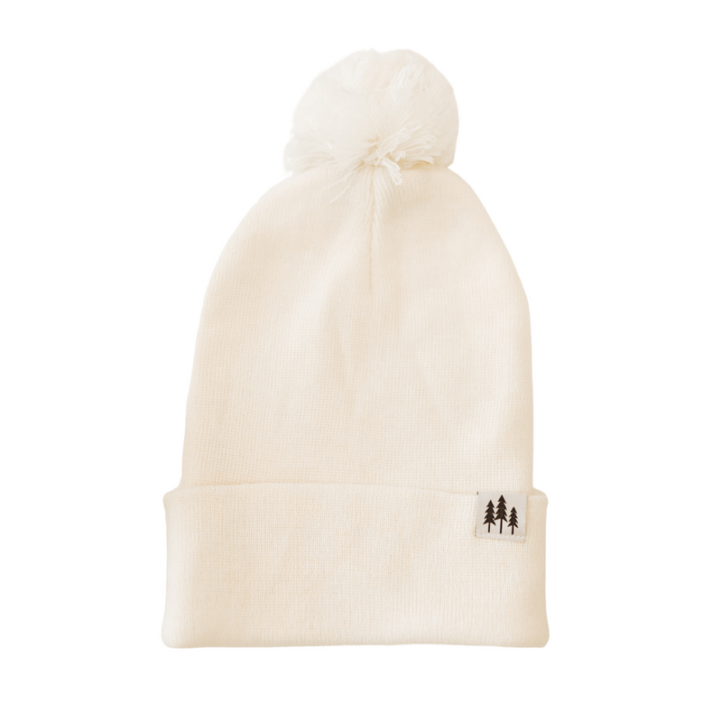 Three Tree Foldover Pom Beanie - Cream