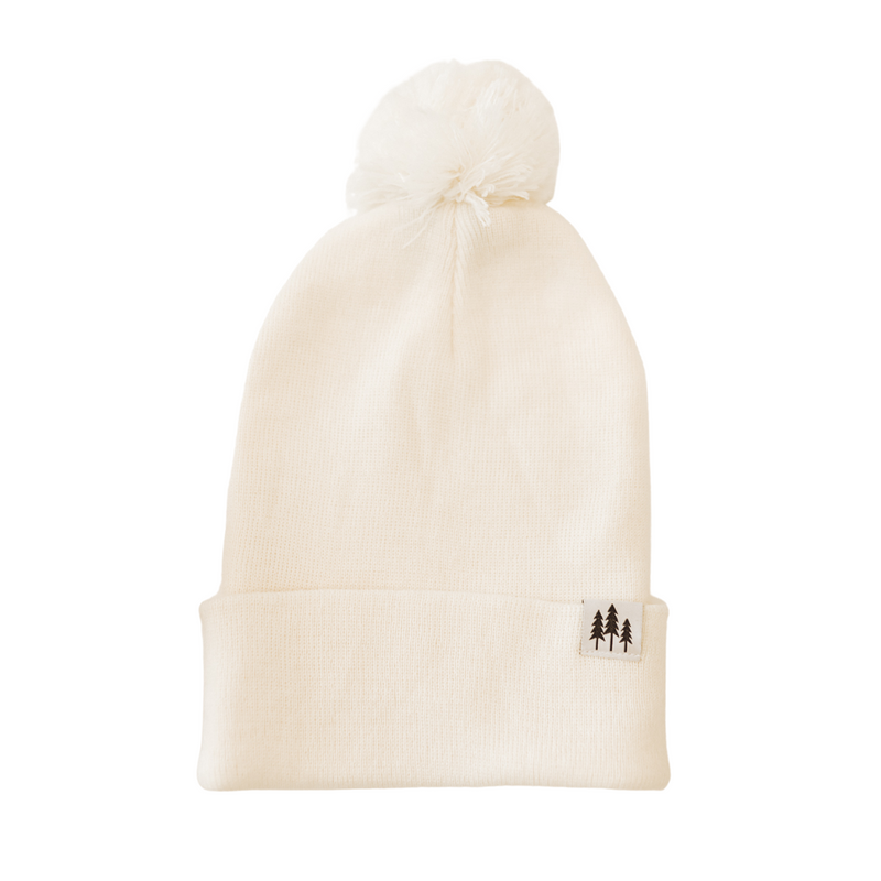 Three Tree Foldover Pom Beanie - Cream - The Montana Scene