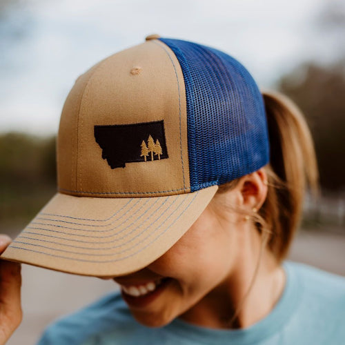 Montana Scene Tree Trucker Gold/Navy - The Montana Scene