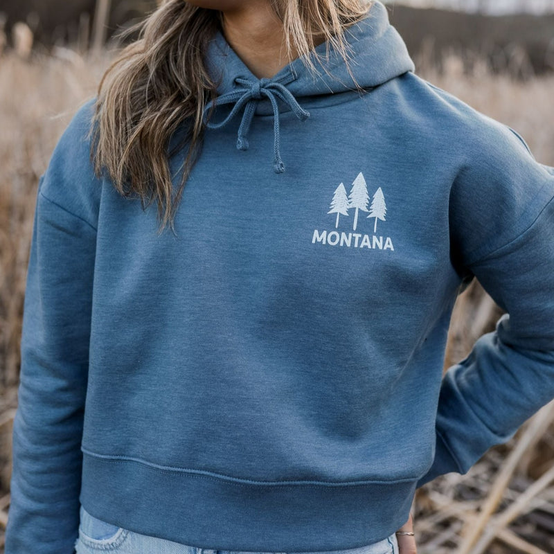 Montana Three Tree Ladies Hoodie - Flint Blue - The Montana Scene