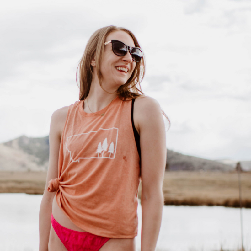 Montana Tree Outline Cropped Tank - Heather Sunset
