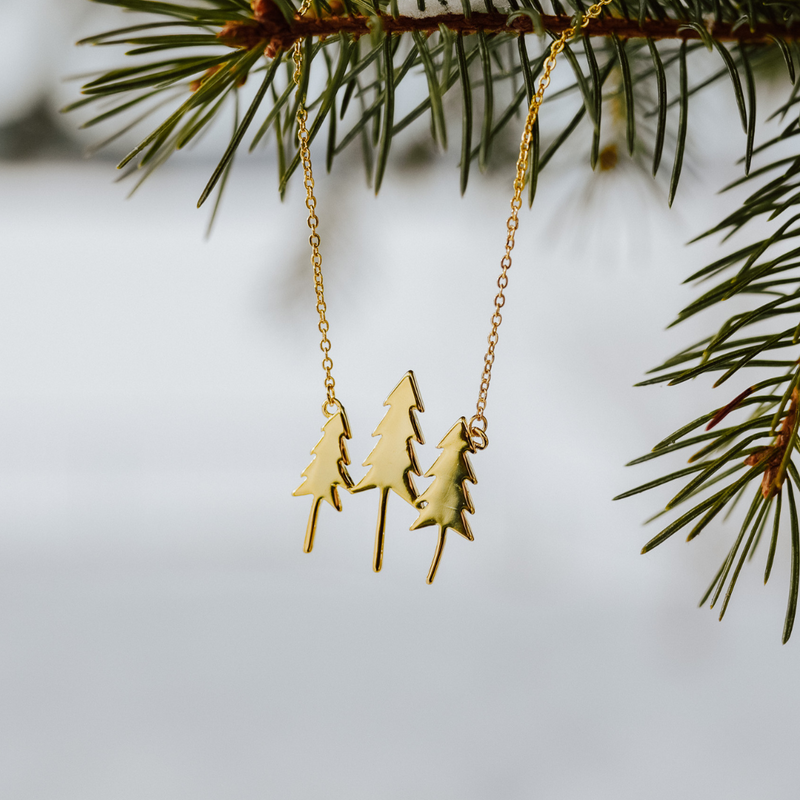 Rustic Three Tree Necklace - Gold