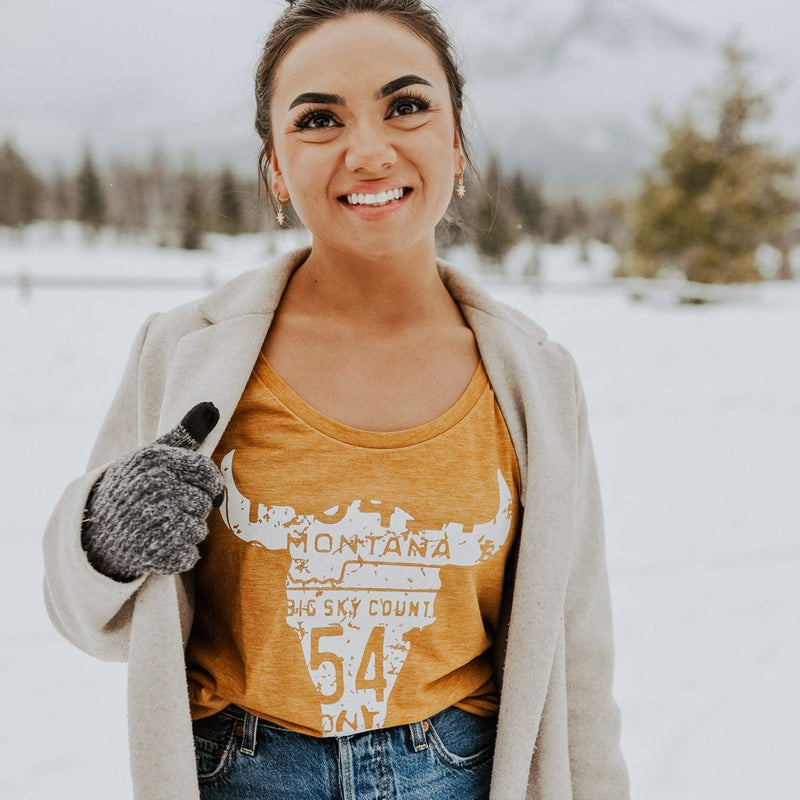 Skull Festival Ladies Tee - Gold - The Montana Scene