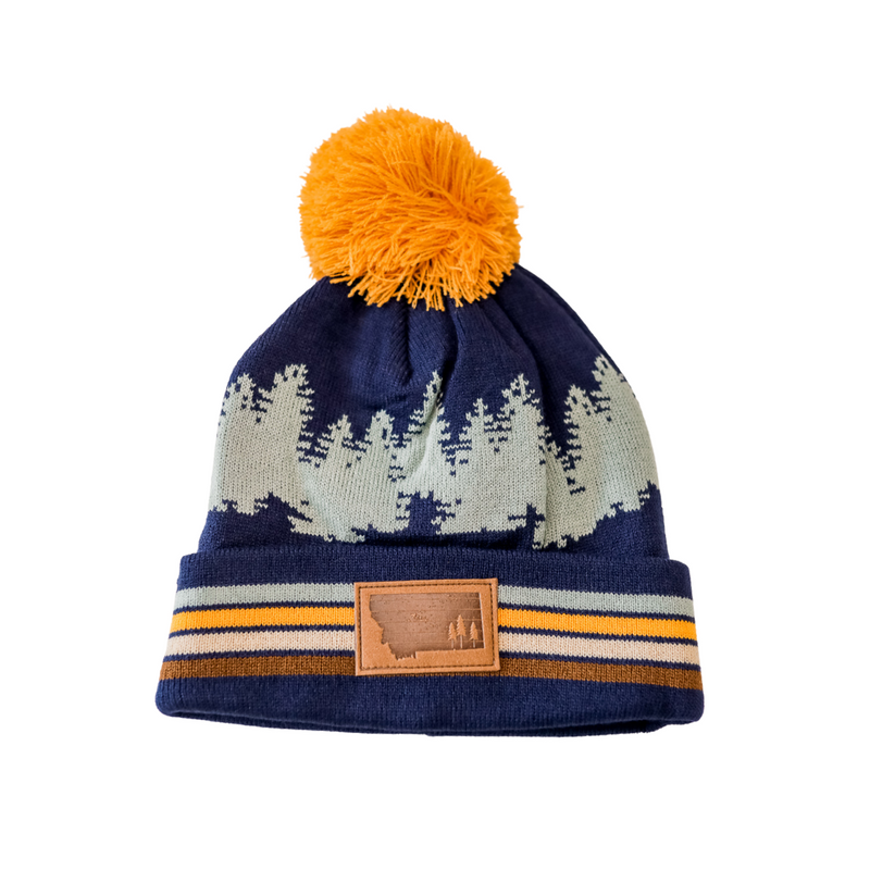 Retro Tree Line Beanie - Yellow/Navy