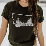 Montana Tree Line Unisex Tee- Dark Olive - The Montana Scene