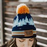 Retro Tree Line Beanie - Yellow/Navy - The Montana Scene