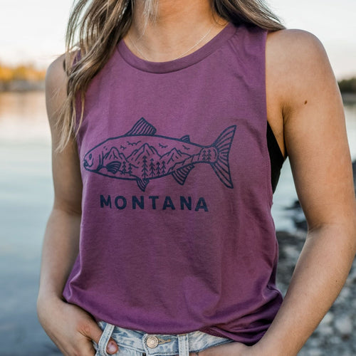 Montana Fish Ladies Muscle Tank - Berry - The Montana Scene