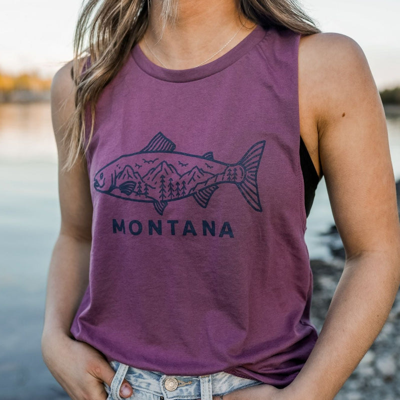 Montana Fish Ladies Muscle Tank - Berry