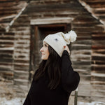 Three Tree Foldover Pom Beanie - Cream