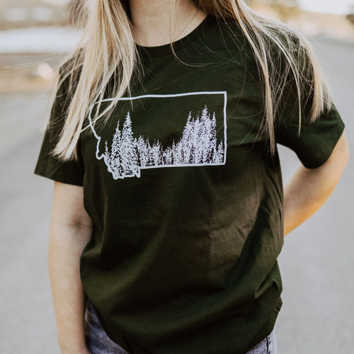 Montana Tree Line Unisex Tee- Dark Olive