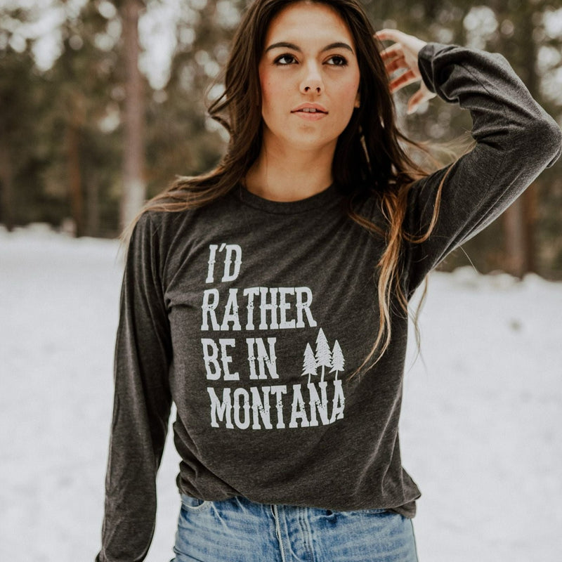 I'd Rather Be In Montana Long Sleeve Unisex - Charcoal - The Montana Scene