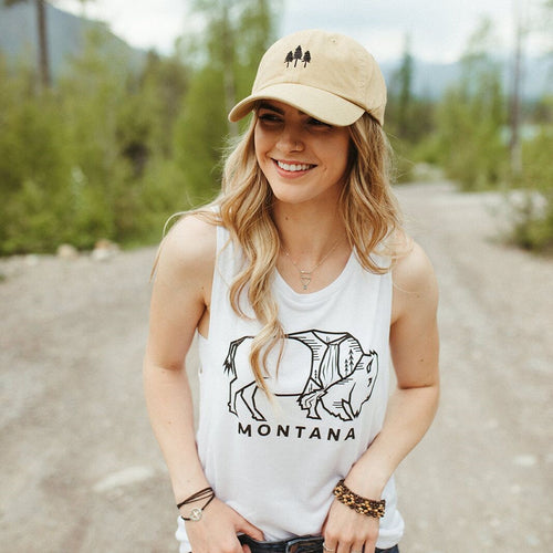 Montana Bison Muscle Tank Ladies-White - The Montana Scene