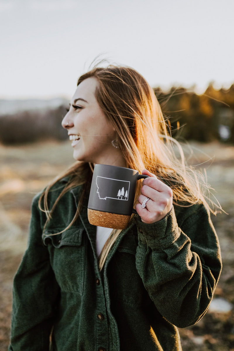 Montana Tree Outline Cork Mug - Charcoal - The Montana Scene