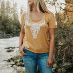 Skull Festival Ladies Tee - Gold - The Montana Scene