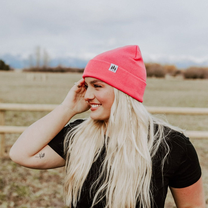 Three Tree Foldover Beanie - Pink - The Montana Scene