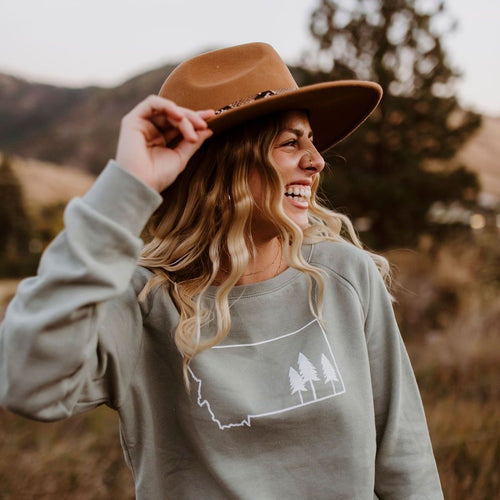Montana Tree Outline Ladies Pullover - Sage