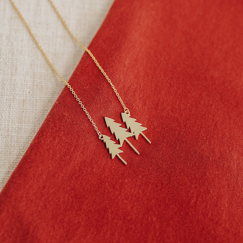 Rustic Three Tree Necklace - Gold