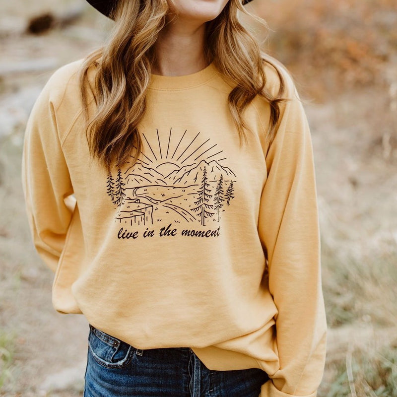 Live in the Moment Unisex Pullover - Mustard