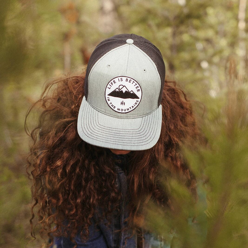 life is better in the mountains trucker grey