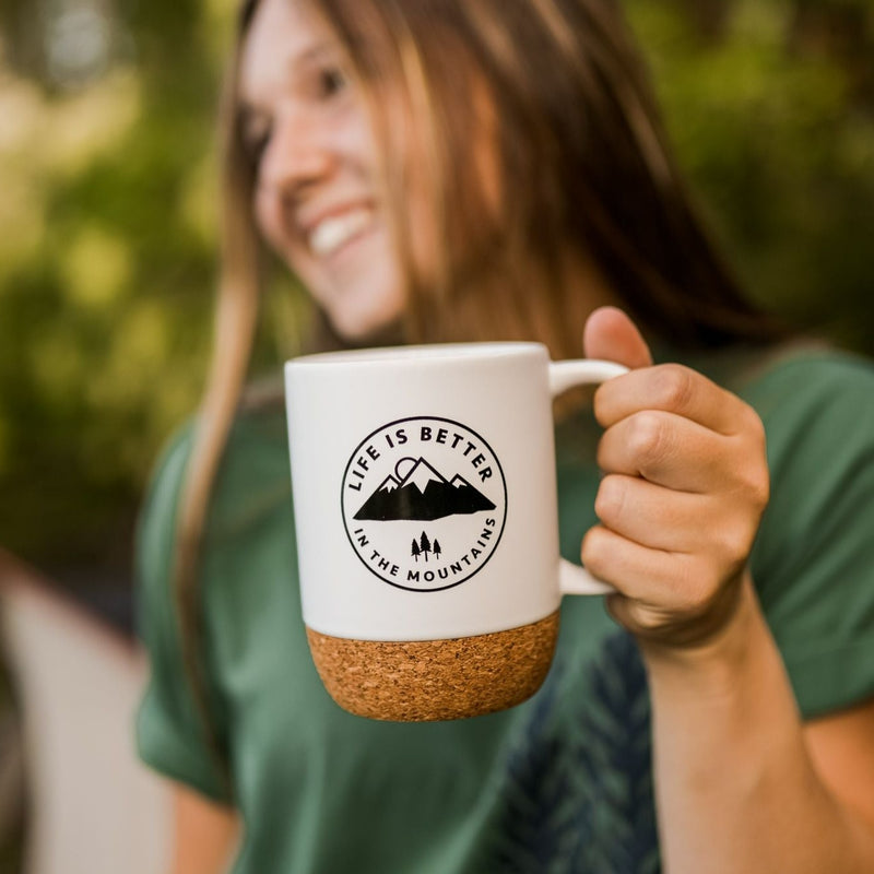 Life is Better in the Mountains Cork Mug - White