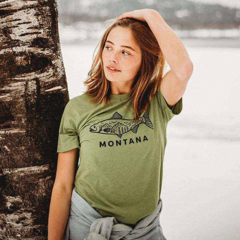 Montana Fish Unisex Tee - Heathered Green - The Montana Scene