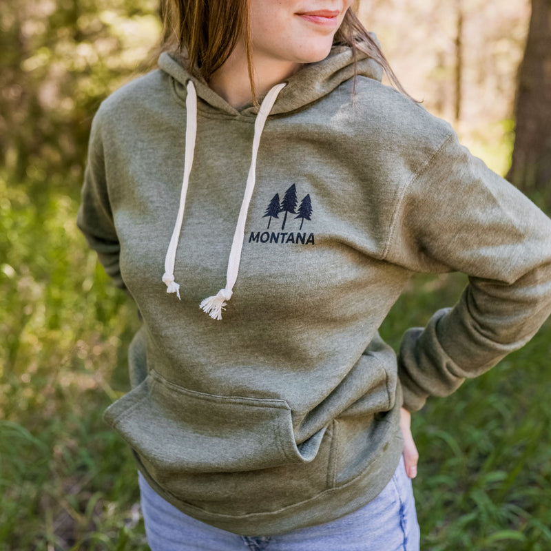 Montana 3 Tree Unisex Hoodie - Olive - The Montana Scene