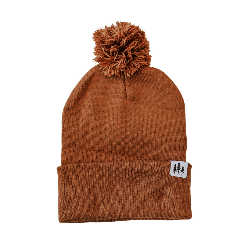 Three Tree Foldover Pom Beanie - Brown