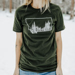 Montana Tree Line Unisex Tee- Dark Olive - The Montana Scene